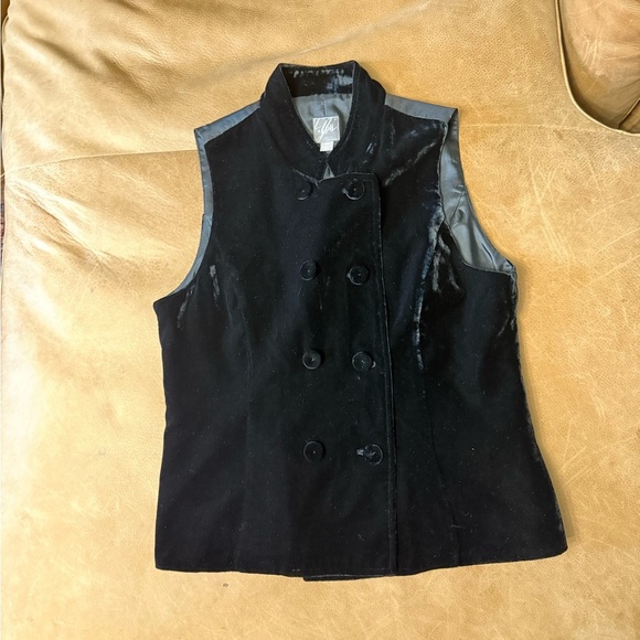 J Jill Double Breasted Vest Women XS Black Velvet Silk Blend High Neck Goth - Picture 1 of 6